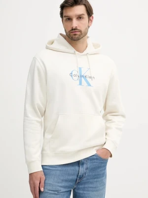 Calvin Klein Jeans bluza męska kolor beżowy z kapturem z nadrukiem LV04RC282G