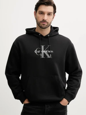 Calvin Klein Jeans bluza męska kolor czarny z kapturem z nadrukiem LV04RC282G