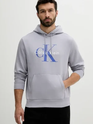 Calvin Klein Jeans bluza męska kolor fioletowy z kapturem z nadrukiem LV040BM800