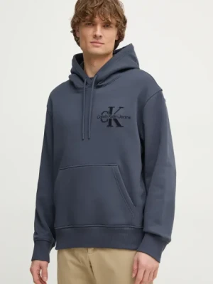 Calvin Klein Jeans bluza męska kolor niebieski z kapturem z aplikacją J30J327106