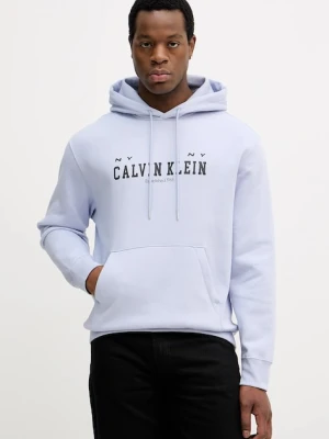Calvin Klein Jeans bluza męska kolor niebieski z kapturem z nadrukiem LV04RE251G