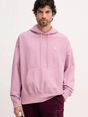 Calvin Klein Jeans bluza męska kolor różowy z kapturem gładka LV04RC278G