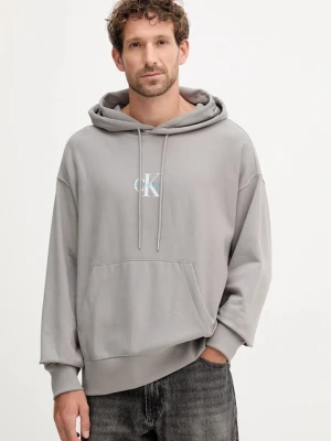 Calvin Klein Jeans bluza męska kolor szary z kapturem z nadrukiem LV04RC281G