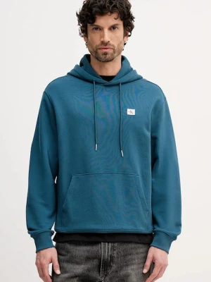 Calvin Klein Jeans bluza męska kolor turkusowy z kapturem gładka LV04RC274G