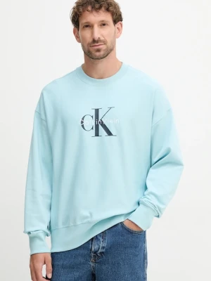Calvin Klein Jeans bluza męska kolor turkusowy z nadrukiem LV04RD234G