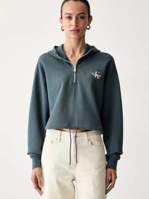 Calvin Klein Jeans bluza z kapturem damska bawełniana zielony