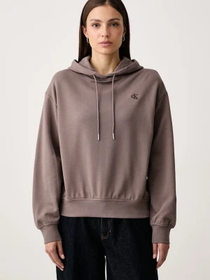 Calvin Klein Jeans bluza z kapturem damska z bawełną brązowy