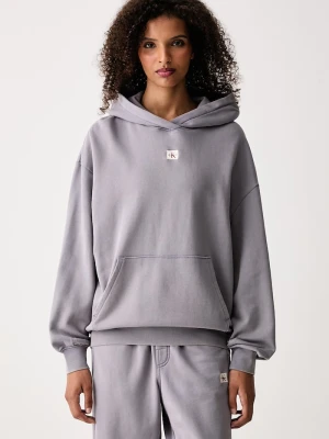 Calvin Klein Jeans bluza z kapturem damska z bawełną szary