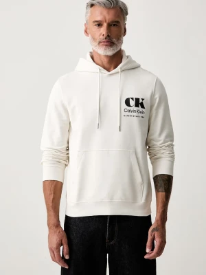 Calvin Klein Jeans bluza z kapturem męska bawełniana beżowy