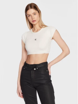 Calvin Klein Jeans Bluzka J20J220709 Biały Cropped Fit
