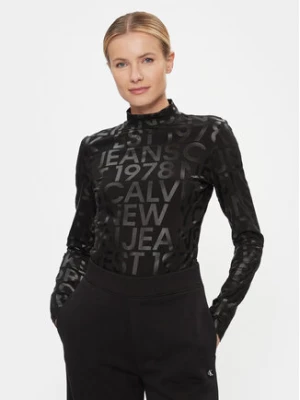Calvin Klein Jeans Bluzka Logo Aop Long Sleeve Top J20J222988 Czarny Slim Fit