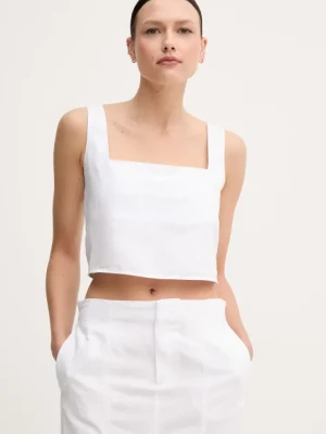 Calvin Klein Jeans bluzka z domieszką lnu damska kolor biały gładka J20J225347