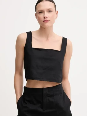 Calvin Klein Jeans bluzka z domieszką lnu damska kolor czarny gładka J20J225347