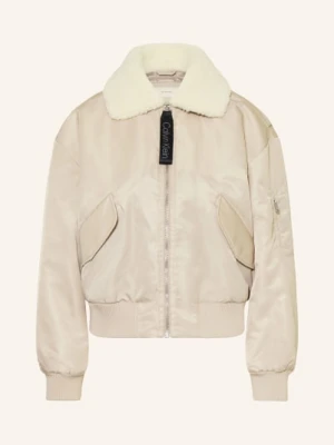 Calvin Klein Jeans Bluzon Ze Sztucznym Futrem beige