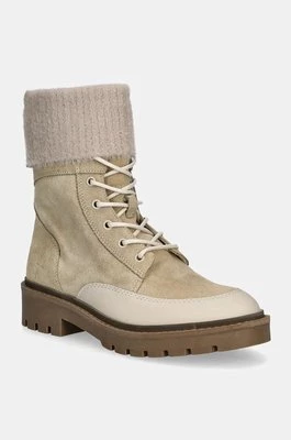 Calvin Klein Jeans botki COMBAT MID LACE UP BOOT WL damskie kolor beżowy na płaskim obcasie YW0YW01599