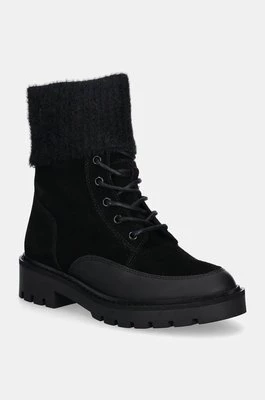 Calvin Klein Jeans botki COMBAT MID LACE UP BOOT WL damskie kolor czarny na płaskim obcasie YW0YW01599