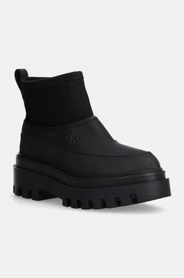 Calvin Klein Jeans botki FLATFORM RAINBOOT LOW MG R damskie kolor czarny na płaskim obcasie YW0YW01560