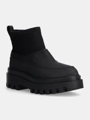 Calvin Klein Jeans botki FLATFORM RAINBOOT LOW MG R damskie kolor czarny na płaskim obcasie YW0YW01560