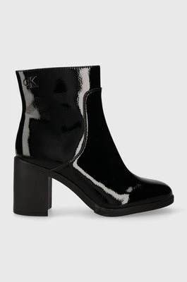 Calvin Klein Jeans botki MID BLOCK HEEL BOOT NAPLAK WN damskie kolor czarny na słupku YW0YW01258