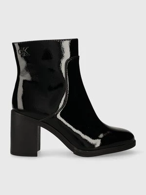 Calvin Klein Jeans botki MID BLOCK HEEL BOOT NAPLAK WN damskie kolor czarny na słupku YW0YW01258