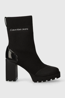 Calvin Klein Jeans botki PLATFORM KNIT SOCK KNIT WN damskie kolor czarny na słupku YW0YW01196