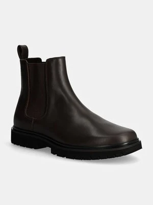 Calvin Klein Jeans buty skórzane EVA BOOT MID CHELSEA UNIFORM DR męskie kolor brązowy YM0YM01072