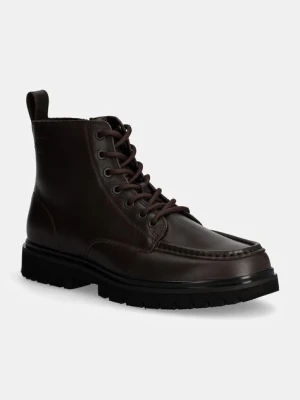 Calvin Klein Jeans buty skórzane EVA BOOT MID LACEUP UNFORM DRESS męskie kolor brązowy YM0YM01073