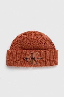 Calvin Klein Jeans czapka bawełniana kolor brązowy z grubej dzianiny bawełniana