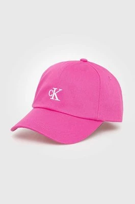 Calvin Klein Jeans czapka z daszkiem bawełniana dziecięca kolor różowy z aplikacją