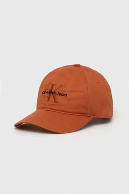 Calvin Klein Jeans czapka z daszkiem bawełniana kolor pomarańczowy z aplikacją