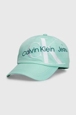Calvin Klein Jeans czapka z daszkiem dziecięca kolor niebieski z nadrukiem