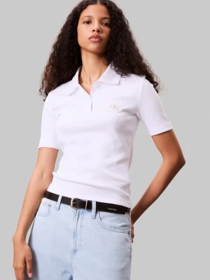 Calvin Klein Jeans Damska koszulka polo Kobiety Bawełna biały jednolity,