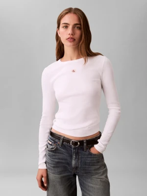 Calvin Klein Jeans Damska koszulka z długim rękawem Kobiety Bawełna biały jednolity,