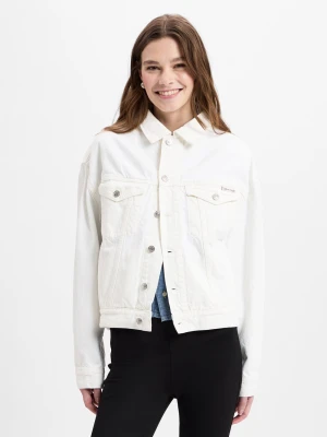 Calvin Klein Jeans Damska kurtka dżinsowa Kobiety Bawełna biały jednolity,