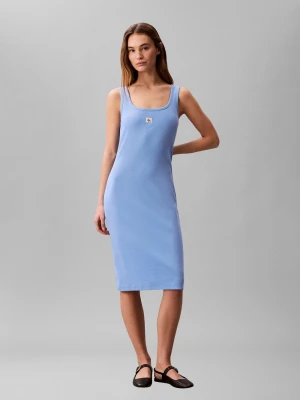 Calvin Klein Jeans Damska sukienka z dżerseju Kobiety Bawełna niebieski jednolity,
