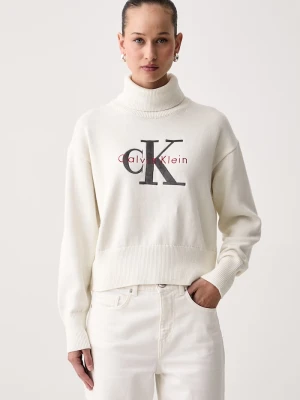 Calvin Klein Jeans golf damski bawełniany beżowy
