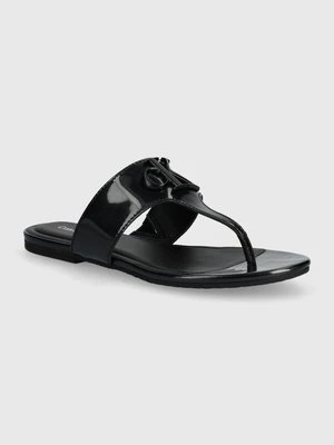 Calvin Klein Jeans japonki FLAT SANDAL SLIDE TOEPOST MG MET damskie kolor czarny na płaskim obcasie YW0YW01342