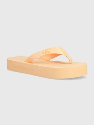 Calvin Klein Jeans japonki FLATFORM FLIPFLOP JELLY damskie kolor pomarańczowy na płaskim obcasie YW0YW01398