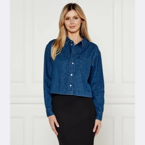 Calvin Klein Jeans Jeansowa koszula | Cropped Fit | z dodatkiem lnu