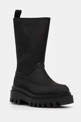 Calvin Klein Jeans kalosze FLATFORM RAINBOOT HIGH MG R damskie kolor czarny YW0YW01559