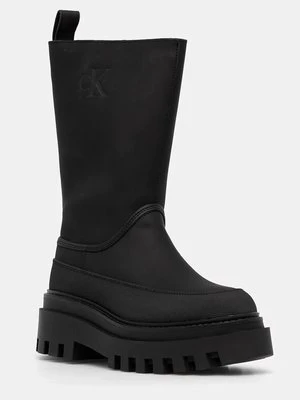 Calvin Klein Jeans kalosze FLATFORM RAINBOOT HIGH MG R damskie kolor czarny YW0YW01559