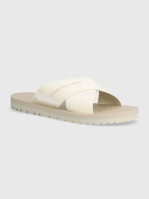 Calvin Klein Jeans klapki CROSS SANDAL SLIPON RP IN BTW męskie kolor beżowy YM0YM00942