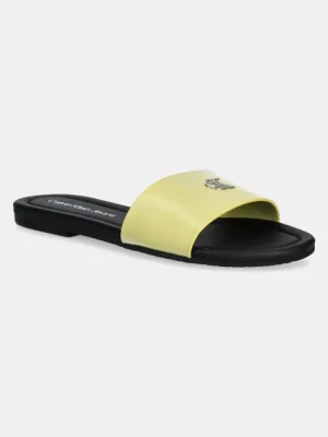 Calvin Klein Jeans klapki FLAT SANDAL SLIDE MG damskie kolor żółty YW0YW01697