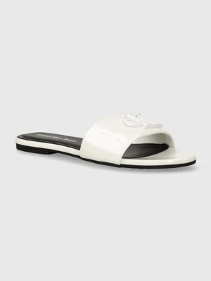 Calvin Klein Jeans klapki FLAT SANDAL SLIDE MG MET damskie kolor biały YW0YW01348