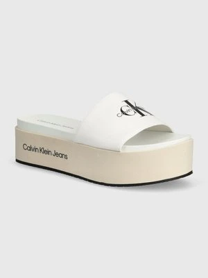 Calvin Klein Jeans klapki FLATFORM SANDAL MET damskie kolor biały na platformie YW0YW01036