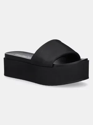 Calvin Klein Jeans klapki FLATFORM SANDAL SLIDE IN NYLON damskie kolor czarny na platformie YW0YW01791