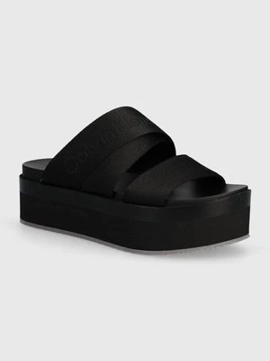 Calvin Klein Jeans klapki FLATFORM SANDAL WEBBING IN MR damskie kolor czarny na platformie YW0YW01361