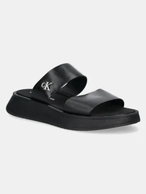 Calvin Klein Jeans klapki SANDAL SLIDE DOUBLE STRAP damskie kolor czarny na platformie YW0YW01694