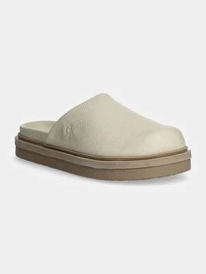 Calvin Klein Jeans klapki skórzane HOME CLOG SLIDE MG LTH damskie kolor beżowy YW0YW01686