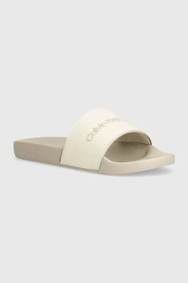 Calvin Klein Jeans klapki SLIDE INSTITUITIONAL MTR damskie kolor beżowy YW0YW01508